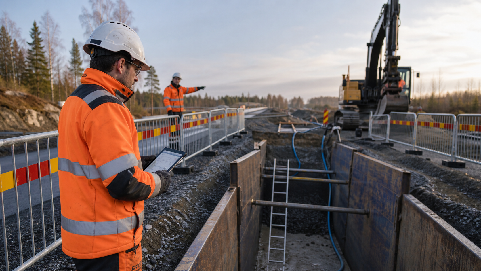Daglig inspektion av schaktstöd, tillträde och arbetsområde före arbetsstart