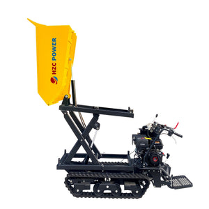 Minidumper, banddriven dumper, 1 000 kg lastkapacitet, hydraulskopa med högtippningssystem, förarplattform, banddrift, 13 hk bensinmotor (MDK1000HKSH)